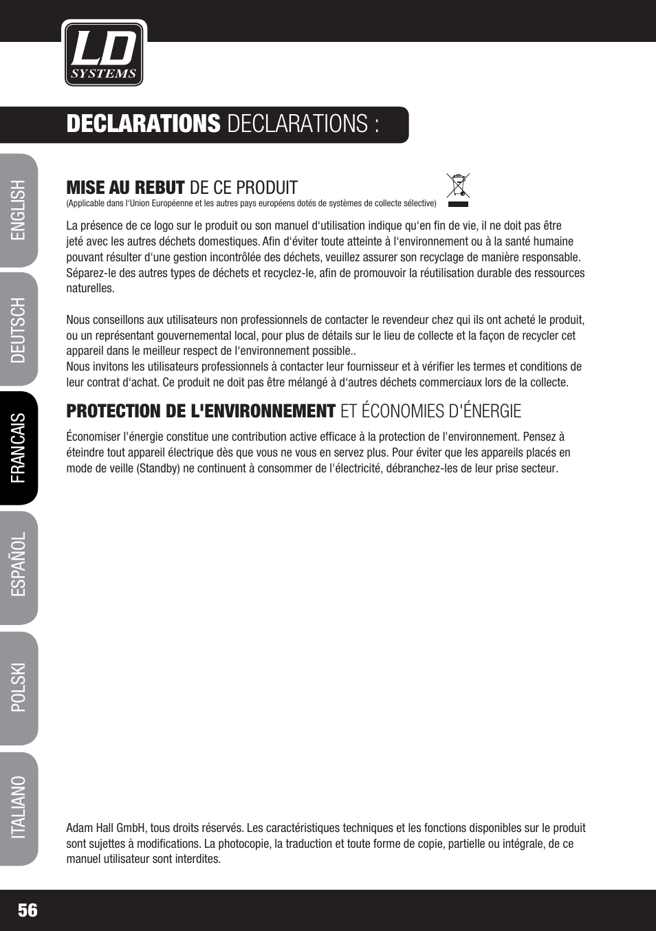 Declarations declarations | LD Systems MS 828 User Manual | Page 56 / 112