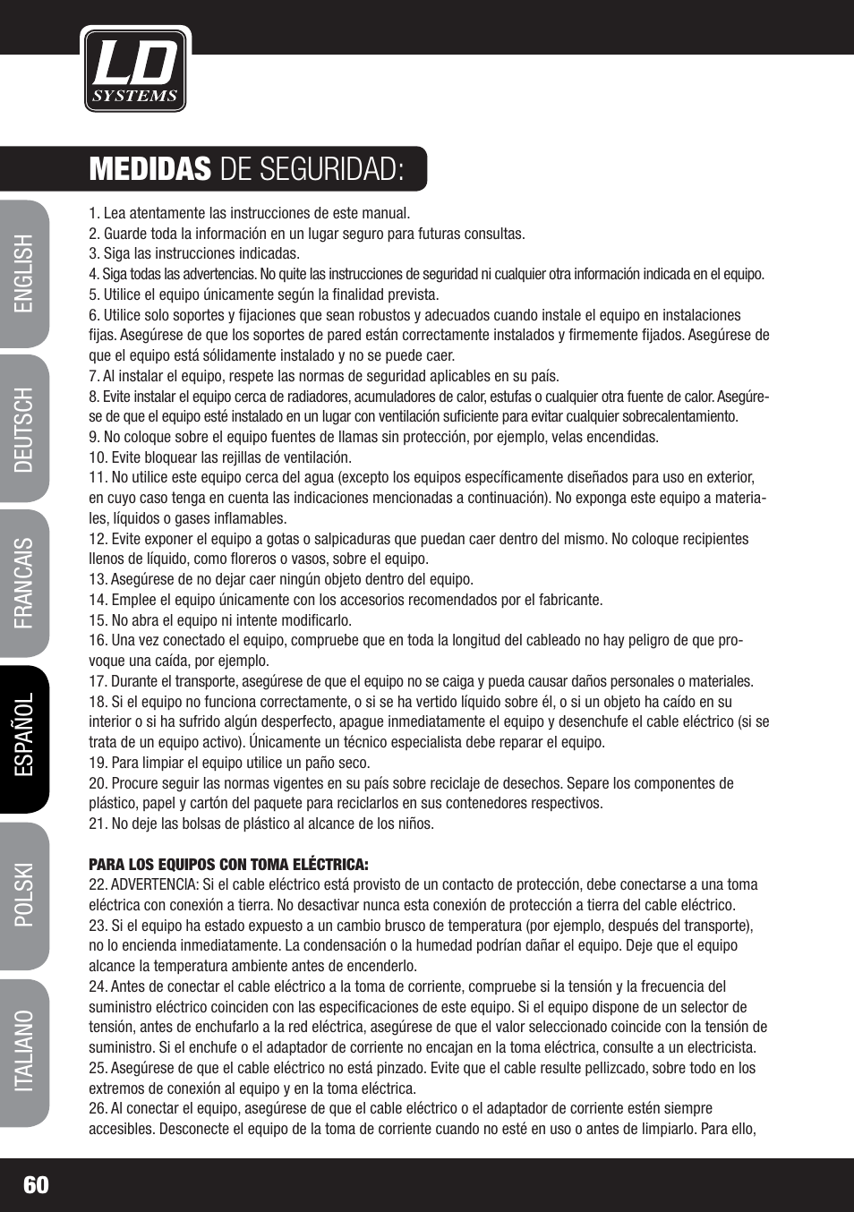 Medidas de seguridad | LD Systems MS 828 User Manual | Page 60 / 112