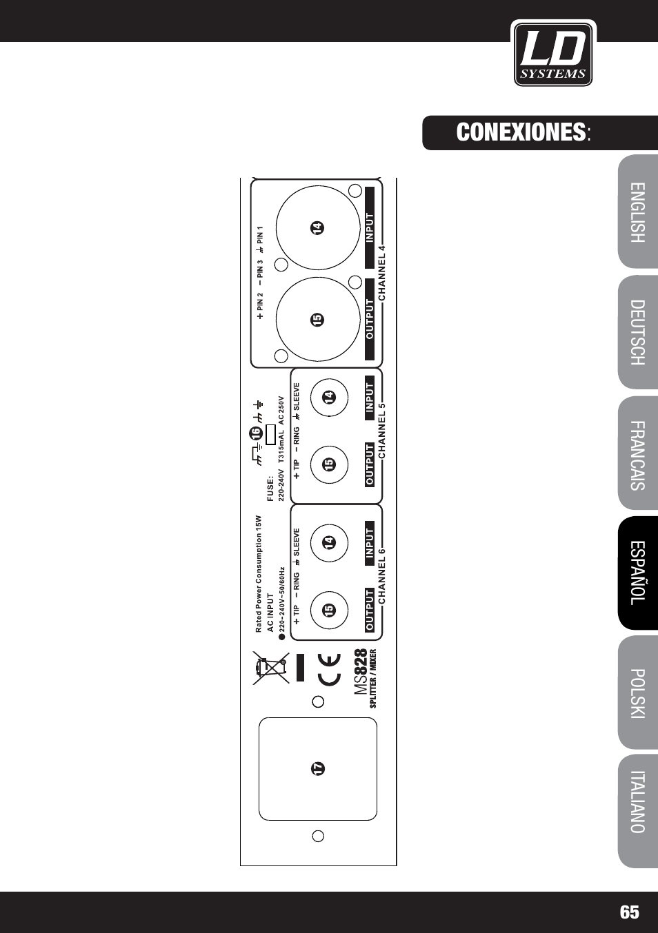 Conexiones | LD Systems MS 828 User Manual | Page 65 / 112