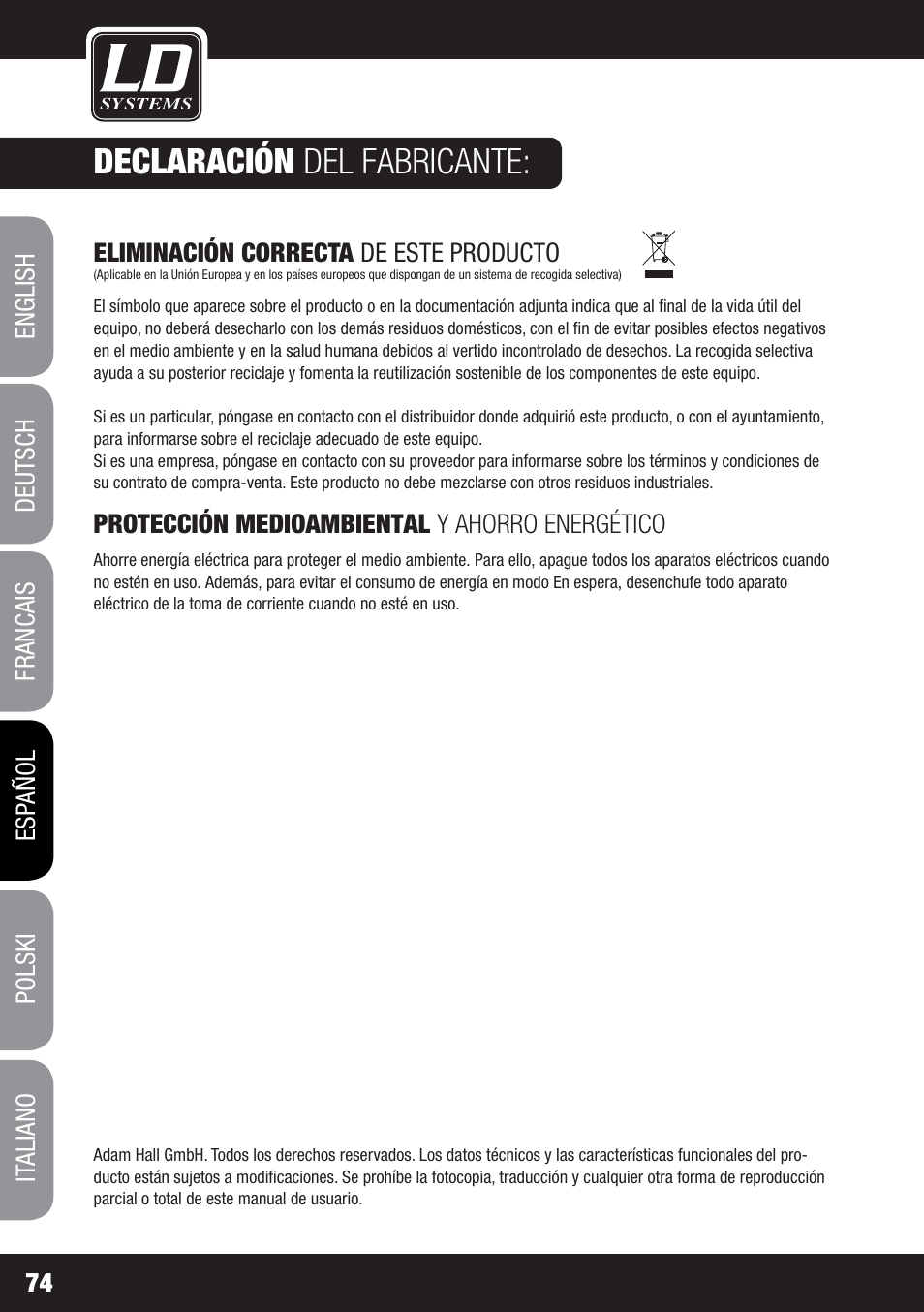 Declaración del fabricante | LD Systems MS 828 User Manual | Page 74 / 112