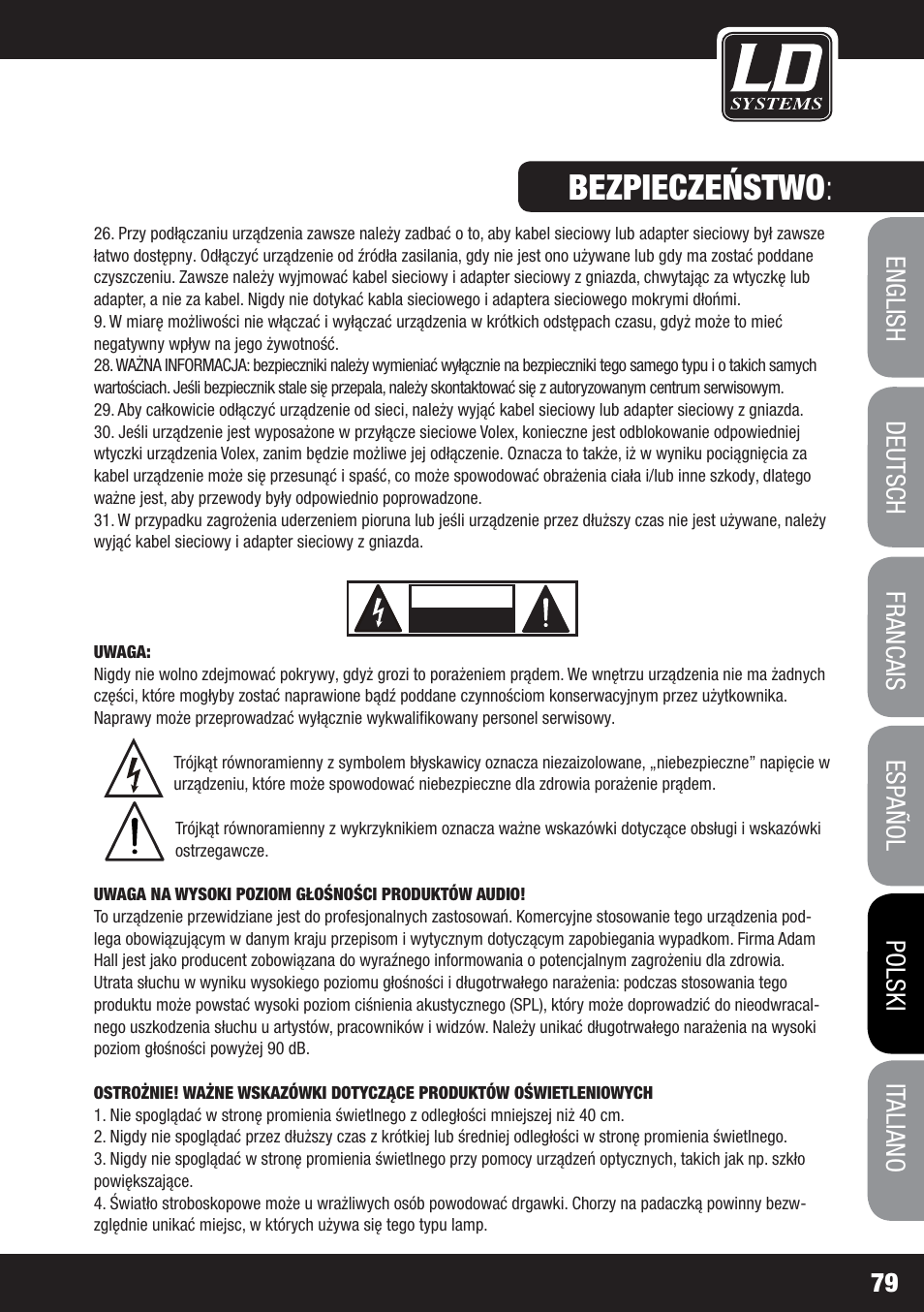 Bezpieczeństwo | LD Systems MS 828 User Manual | Page 79 / 112