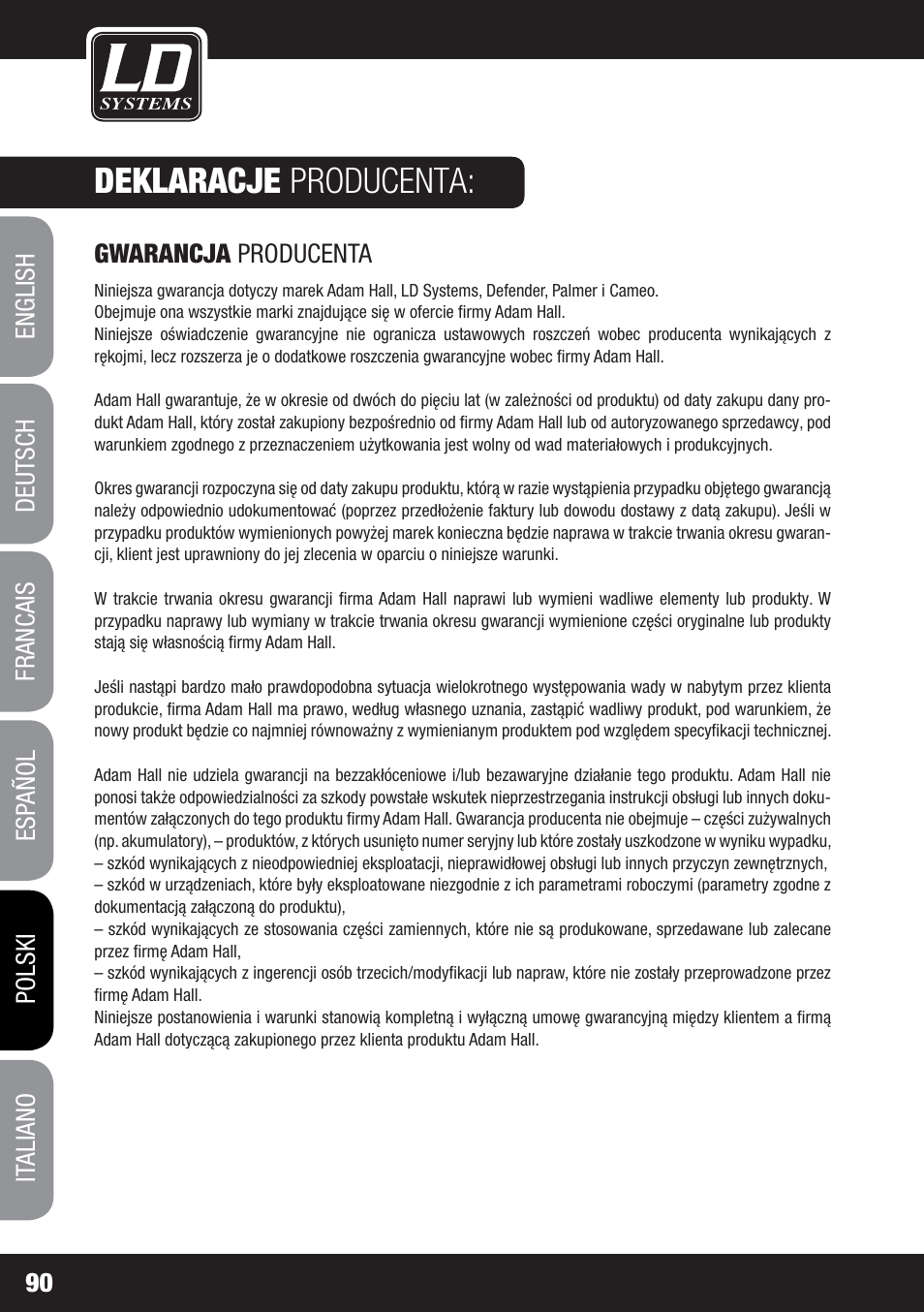 Deklaracje producenta | LD Systems MS 828 User Manual | Page 90 / 112