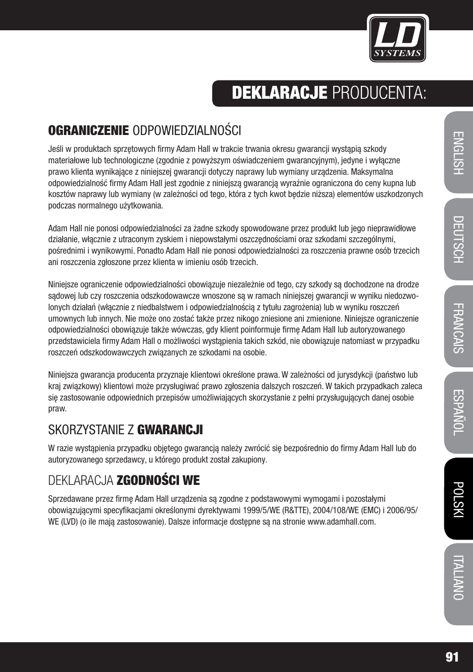 Deklaracje producenta | LD Systems MS 828 User Manual | Page 91 / 112