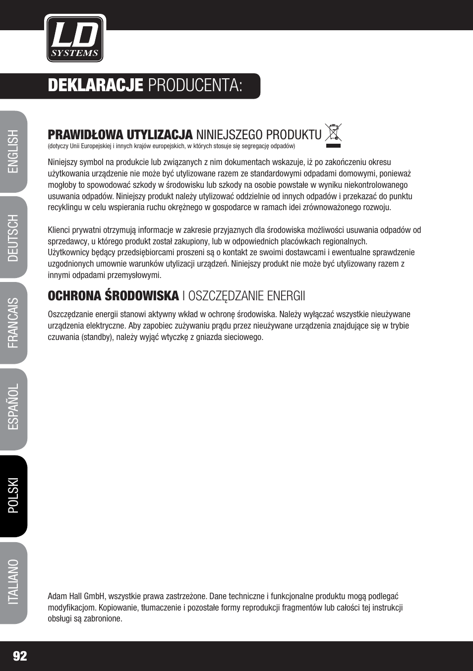 Deklaracje producenta | LD Systems MS 828 User Manual | Page 92 / 112