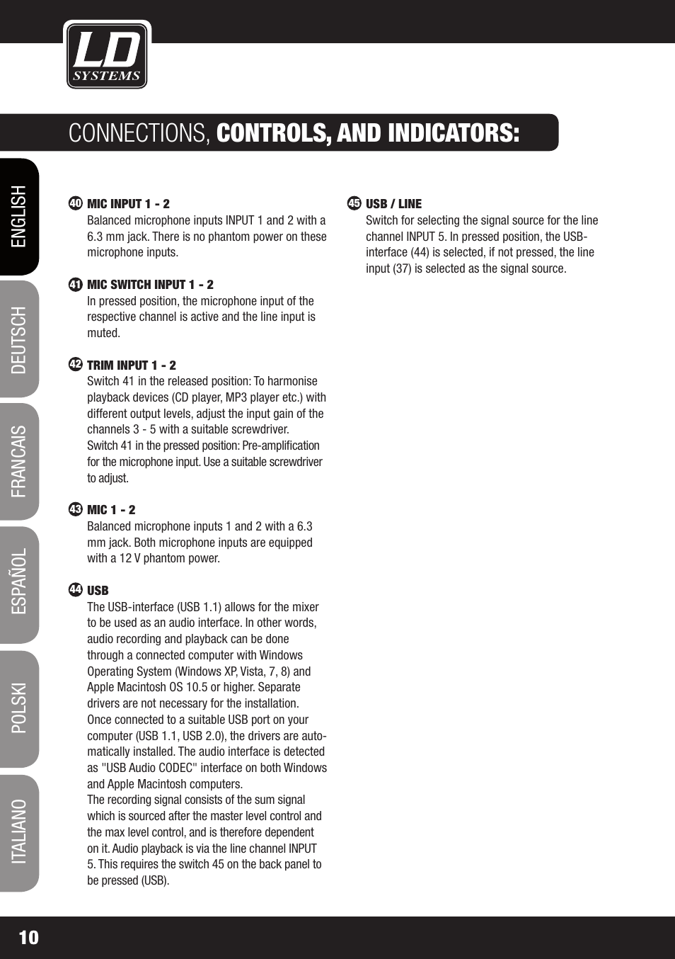 Connections, controls, and indicators | LD Systems ZONE 622 User Manual | Page 10 / 112