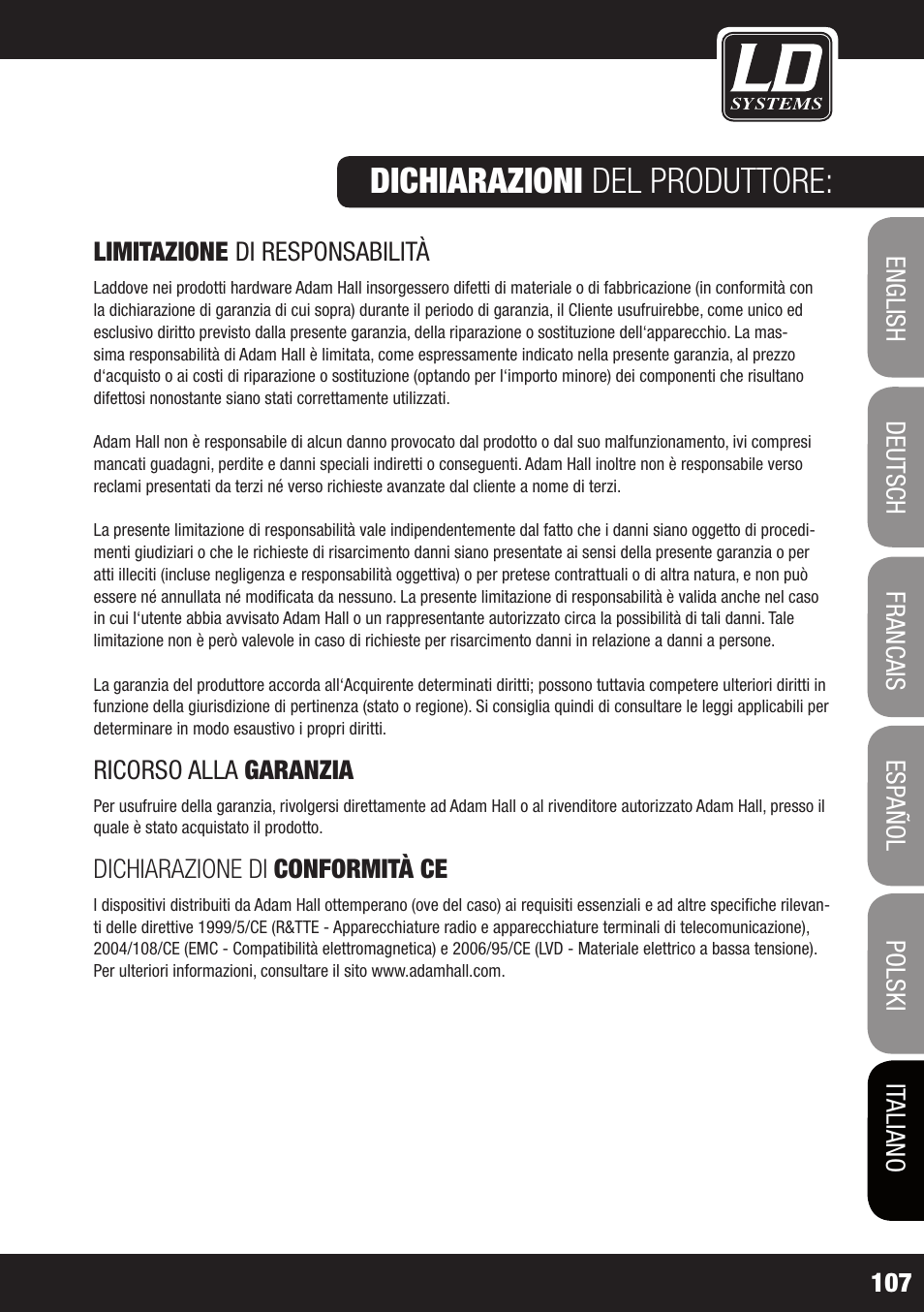 Dichiarazioni del produttore | LD Systems ZONE 622 User Manual | Page 107 / 112