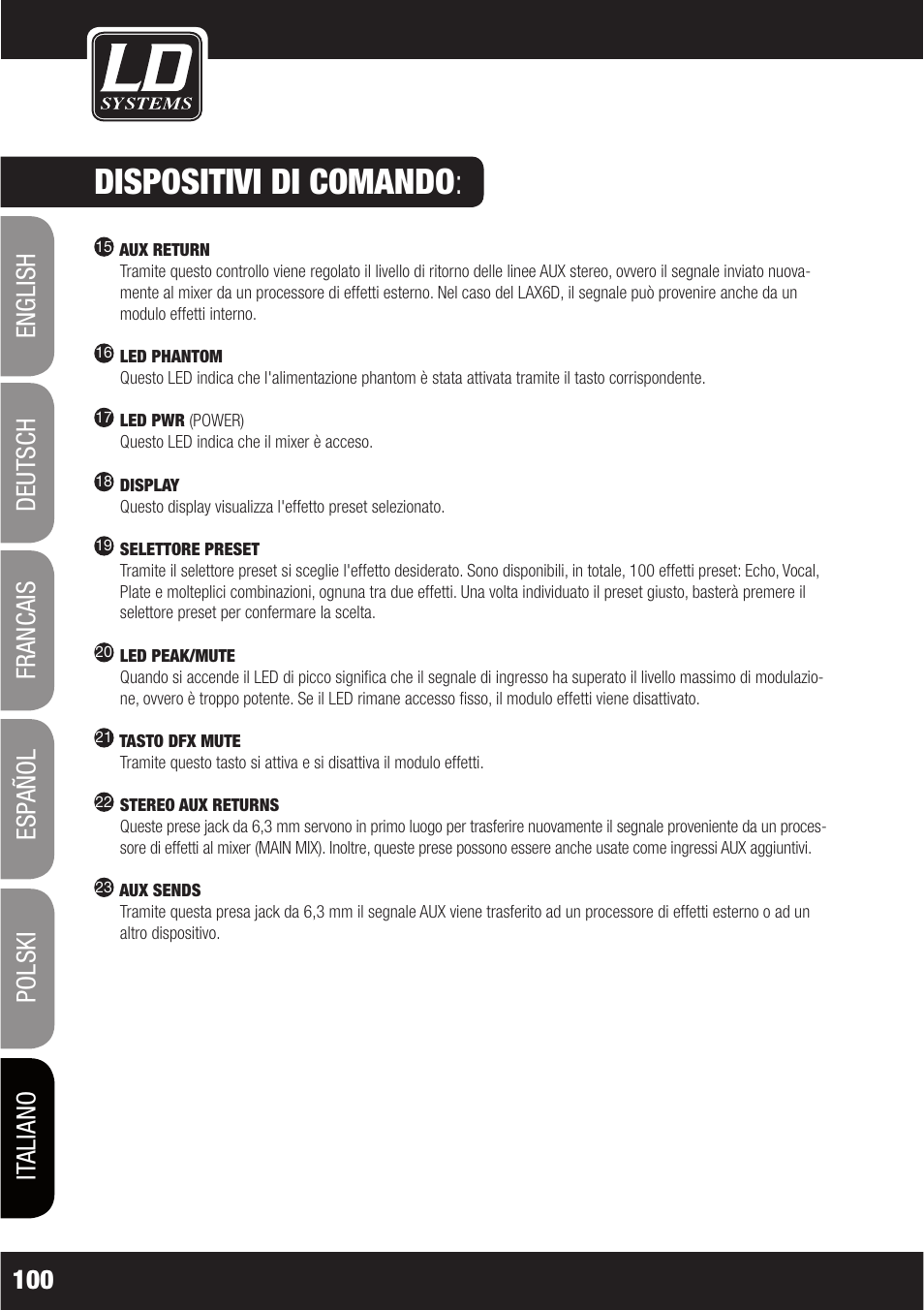 Dispositivi di comando | LD Systems LAX 6 D User Manual | Page 100 / 110