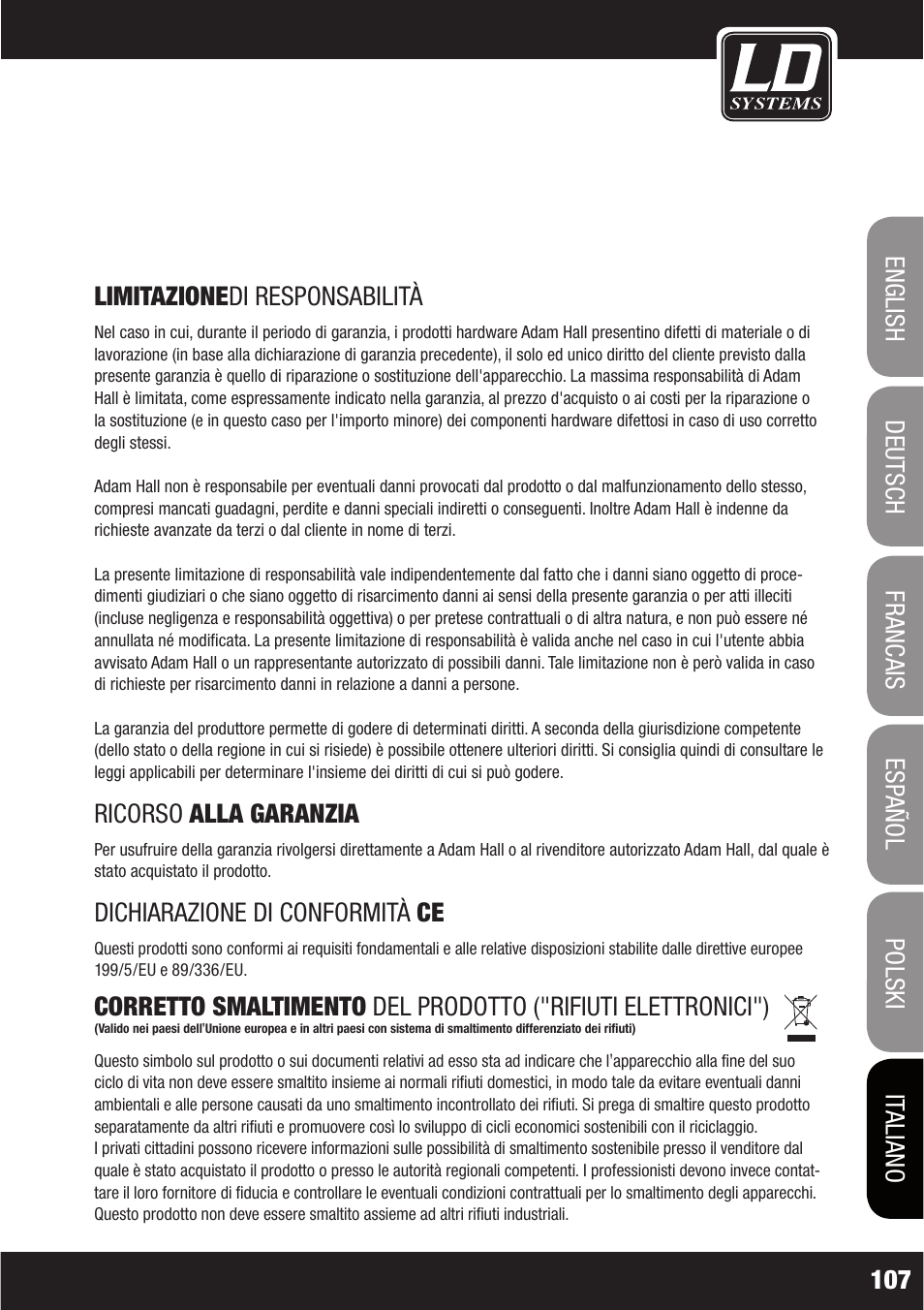 Dichiarazioni del produttore | LD Systems LAX 6 D User Manual | Page 107 / 110