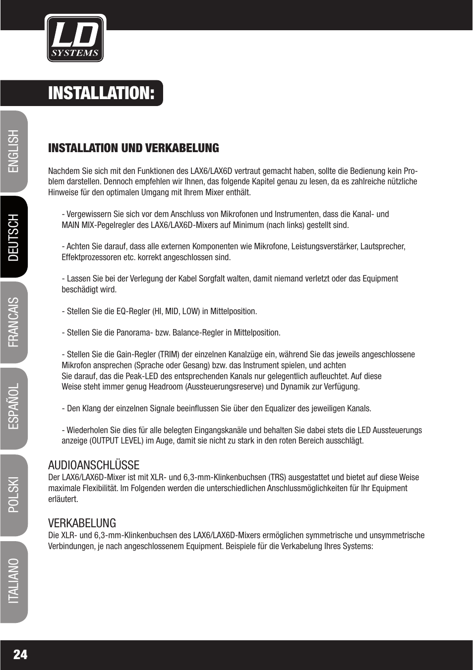 Installation | LD Systems LAX 6 D User Manual | Page 24 / 110