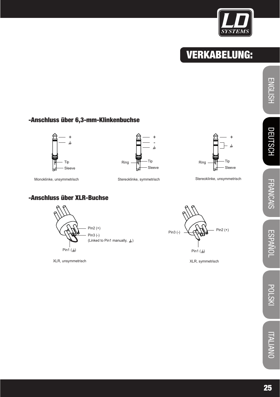 Verkabelung | LD Systems LAX 6 D User Manual | Page 25 / 110