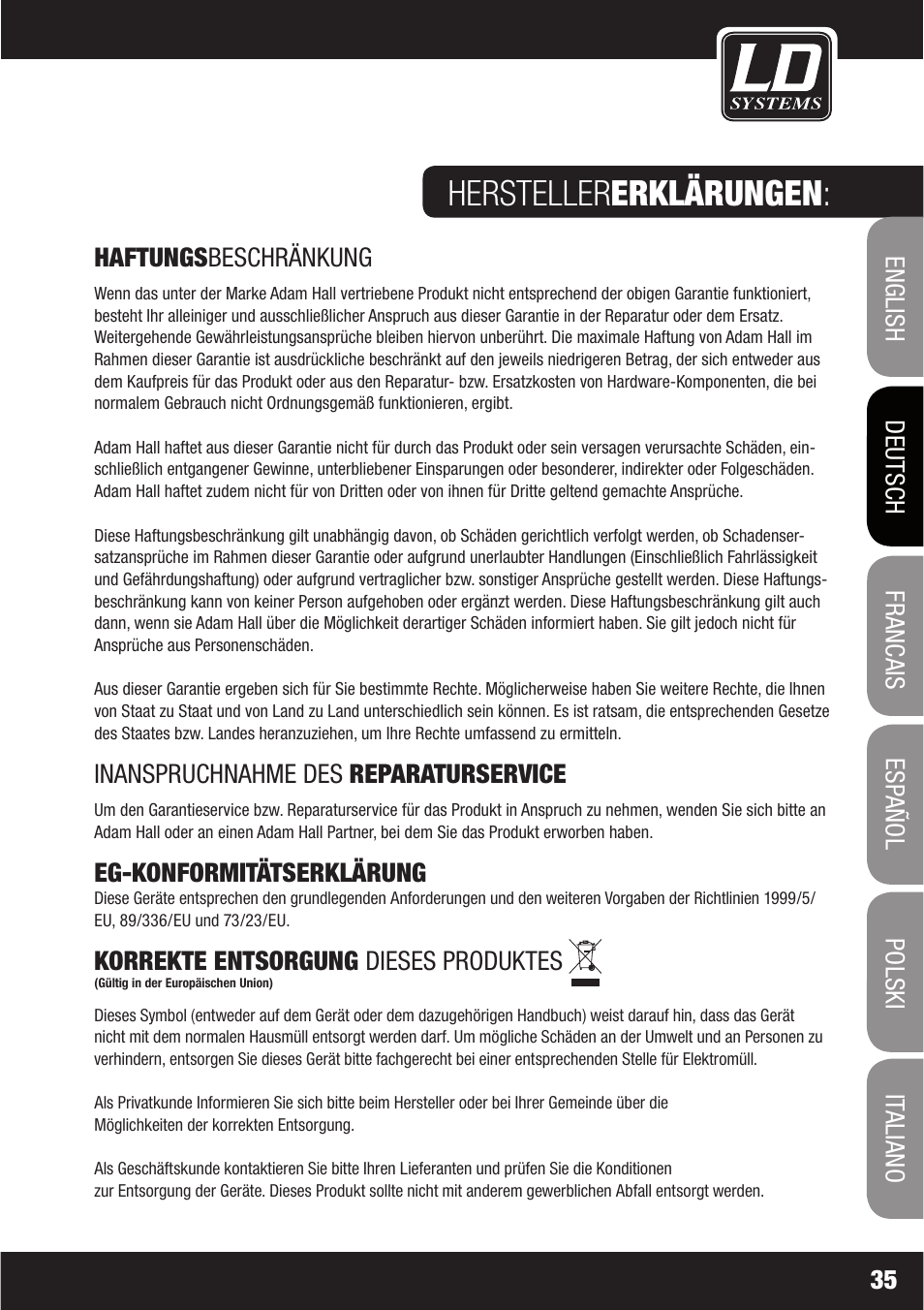 Herstellererklärungen | LD Systems LAX 6 D User Manual | Page 35 / 110