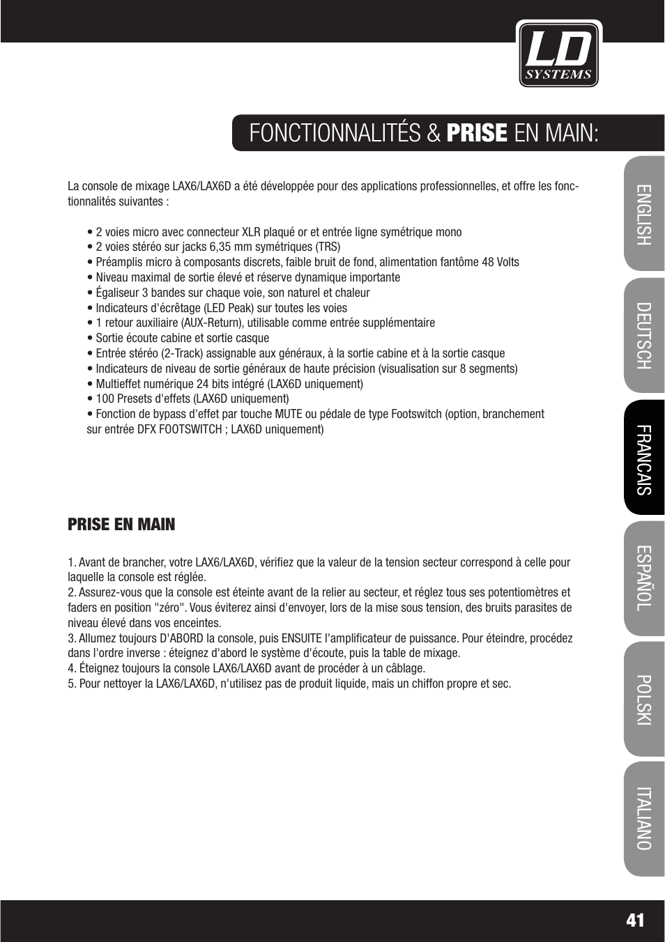 Fonctionnalités & prise en main | LD Systems LAX 6 D User Manual | Page 41 / 110