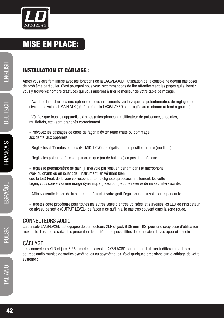 Mise en place | LD Systems LAX 6 D User Manual | Page 42 / 110