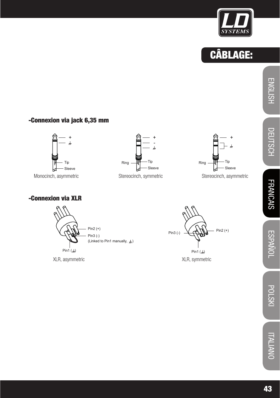 Câblage | LD Systems LAX 6 D User Manual | Page 43 / 110