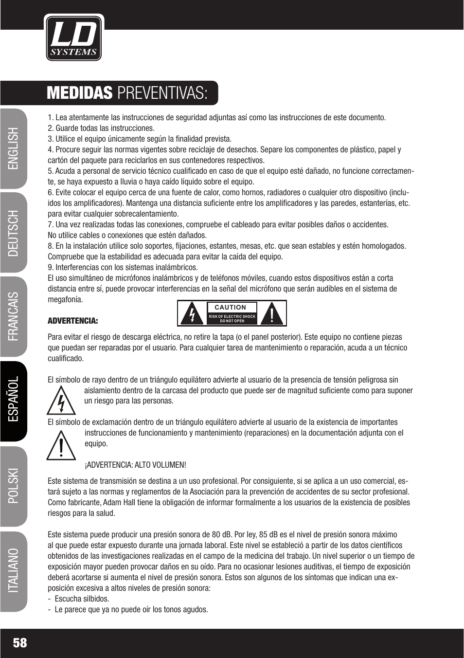 Medidas preventivas | LD Systems LAX 6 D User Manual | Page 58 / 110