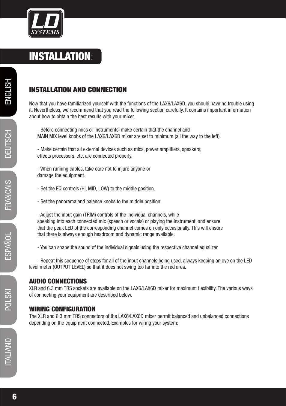 Installation | LD Systems LAX 6 D User Manual | Page 6 / 110