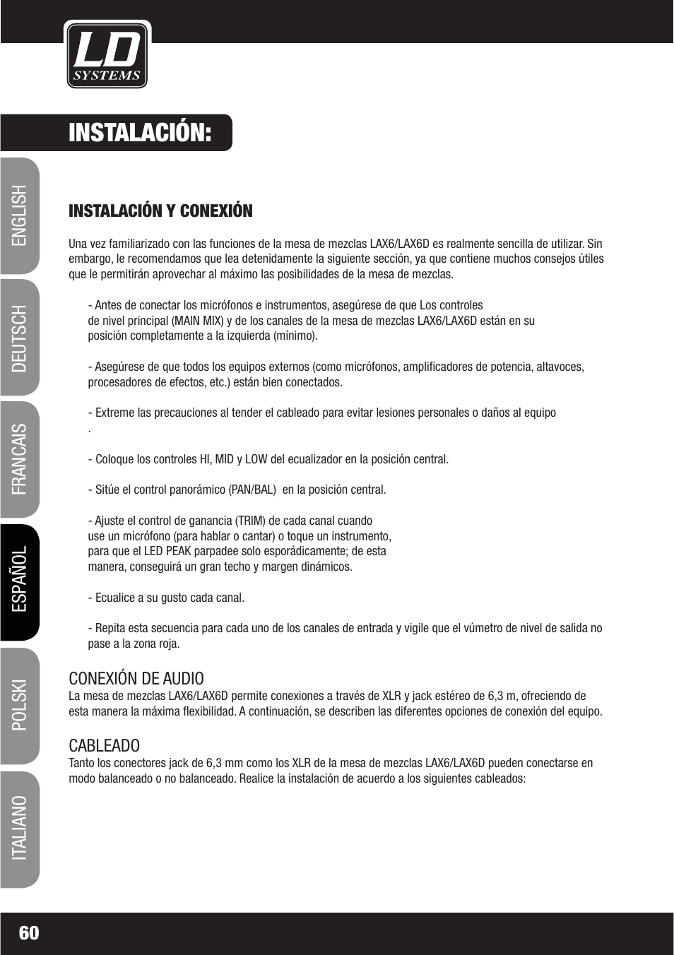 Instalación | LD Systems LAX 6 D User Manual | Page 60 / 110