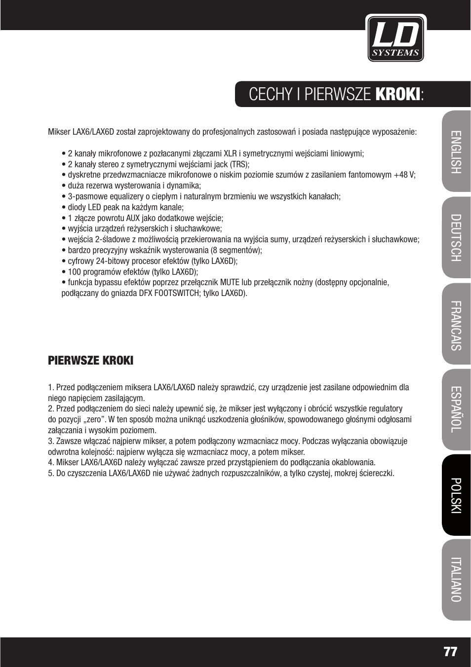 Cechy i pierwsze kroki | LD Systems LAX 6 D User Manual | Page 77 / 110