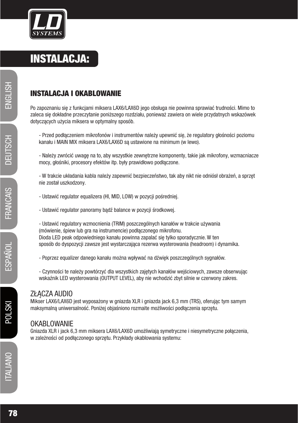 Instalacja | LD Systems LAX 6 D User Manual | Page 78 / 110