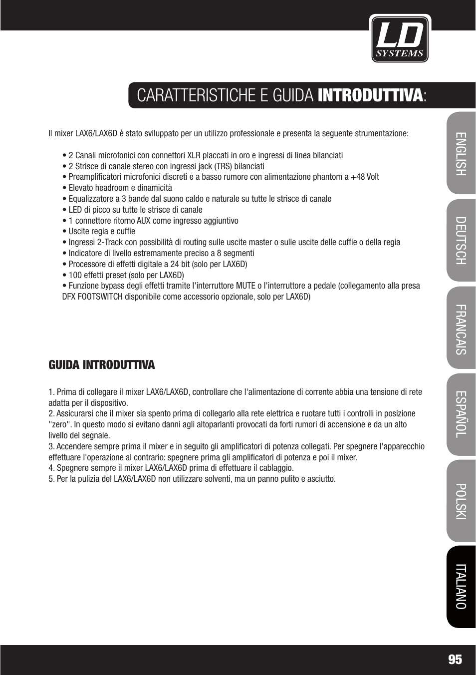 Caratteristiche e guida introduttiva | LD Systems LAX 6 D User Manual | Page 95 / 110