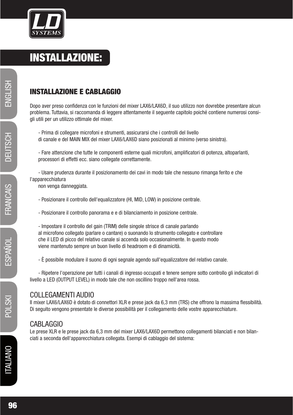 Installazione | LD Systems LAX 6 D User Manual | Page 96 / 110