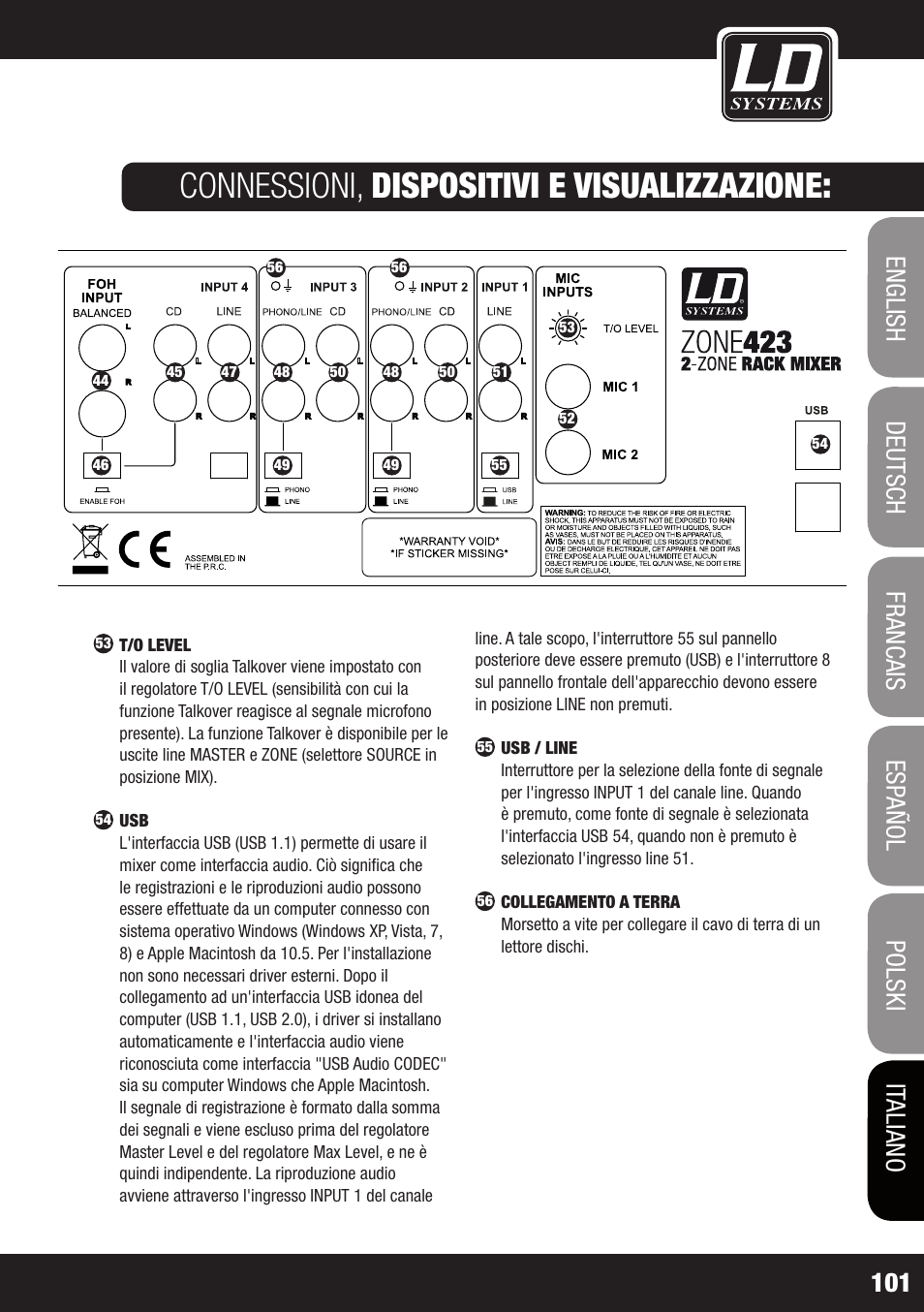 Connessioni, dispositivi e visualizzazione | LD Systems ZONE 423 User Manual | Page 101 / 112