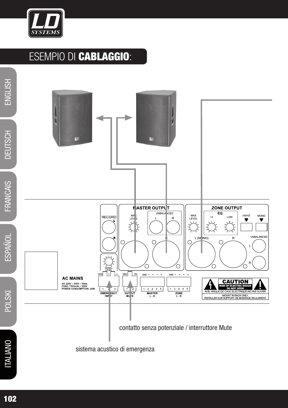 Esempio di cablaggio | LD Systems ZONE 423 User Manual | Page 102 / 112