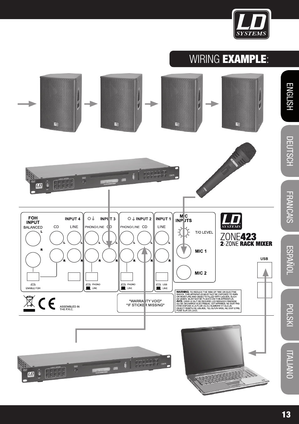 Wiring example | LD Systems ZONE 423 User Manual | Page 13 / 112