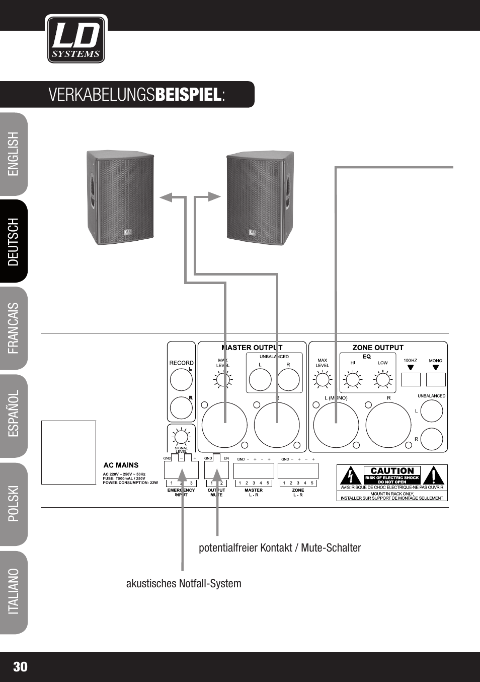 Verkabelungs beispiel | LD Systems ZONE 423 User Manual | Page 30 / 112