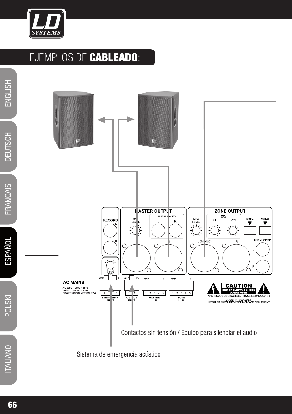 Ejemplos de cableado | LD Systems ZONE 423 User Manual | Page 66 / 112