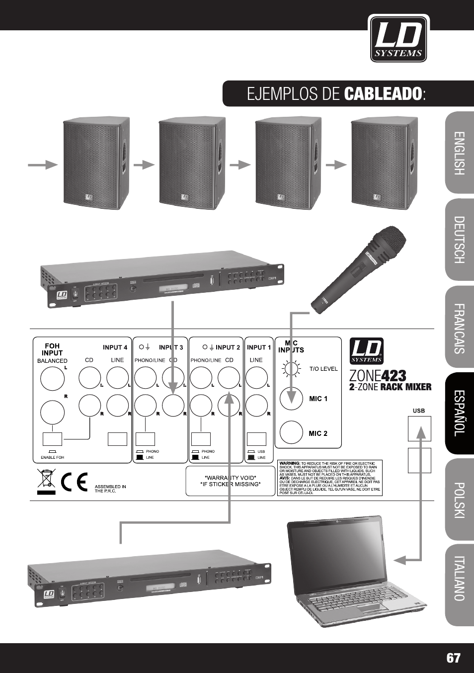 Ejemplos de cableado | LD Systems ZONE 423 User Manual | Page 67 / 112