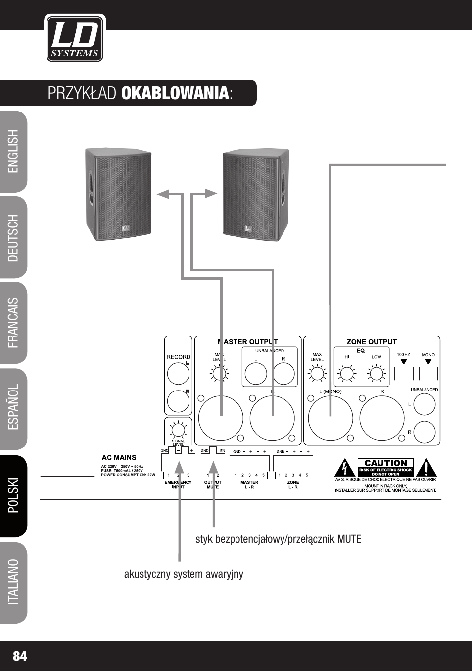 Przykład okablowania | LD Systems ZONE 423 User Manual | Page 84 / 112