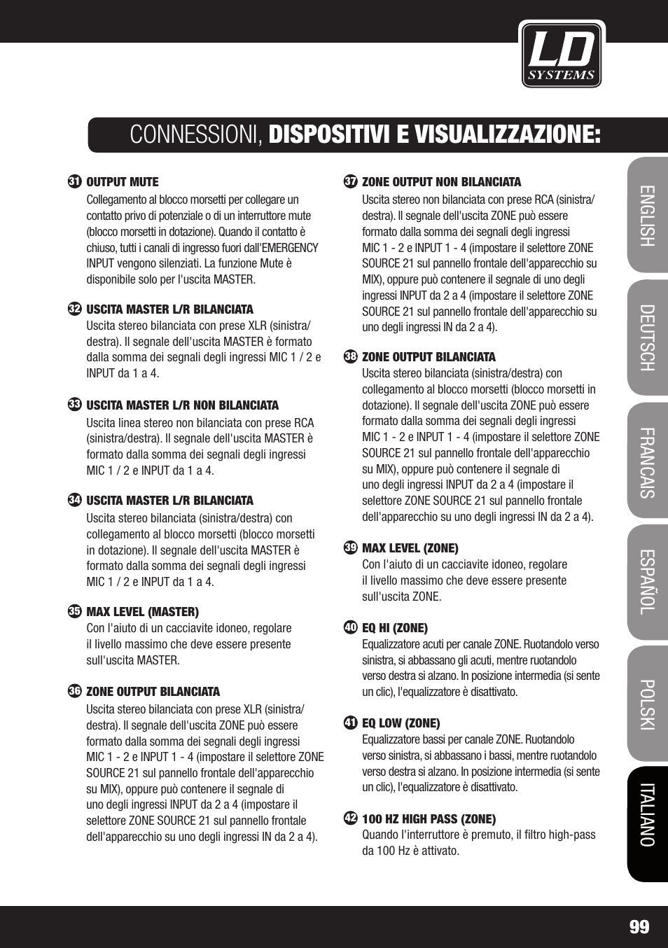 Connessioni, dispositivi e visualizzazione | LD Systems ZONE 423 User Manual | Page 99 / 112