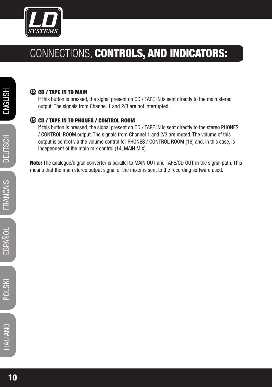 Connections, controls, and indicators | LD Systems LAX 3 USB User Manual | Page 10 / 112