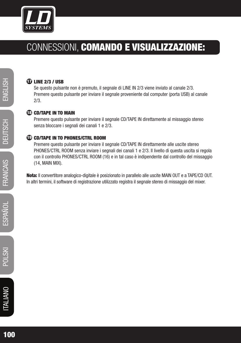 Connessioni, comando e visualizzazione | LD Systems LAX 3 USB User Manual | Page 100 / 112