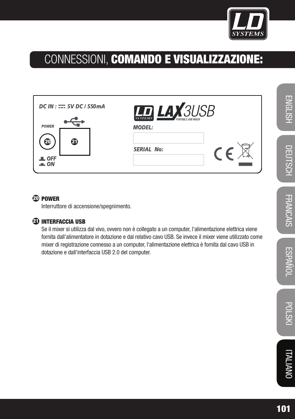 Connessioni, comando e visualizzazione | LD Systems LAX 3 USB User Manual | Page 101 / 112