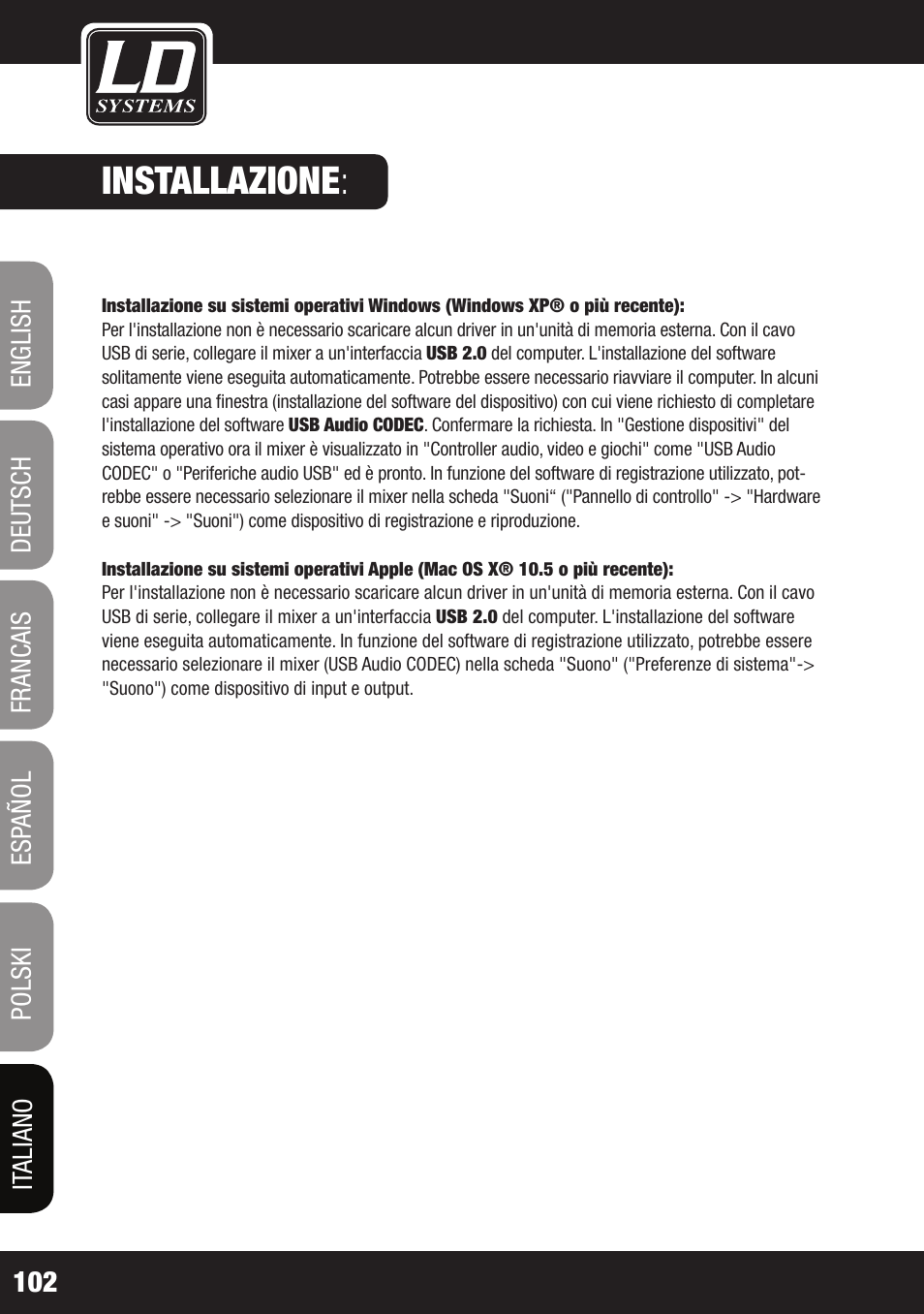 Installazione | LD Systems LAX 3 USB User Manual | Page 102 / 112