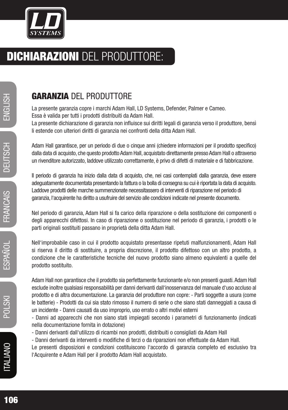 Dichiarazioni del produttore | LD Systems LAX 3 USB User Manual | Page 106 / 112
