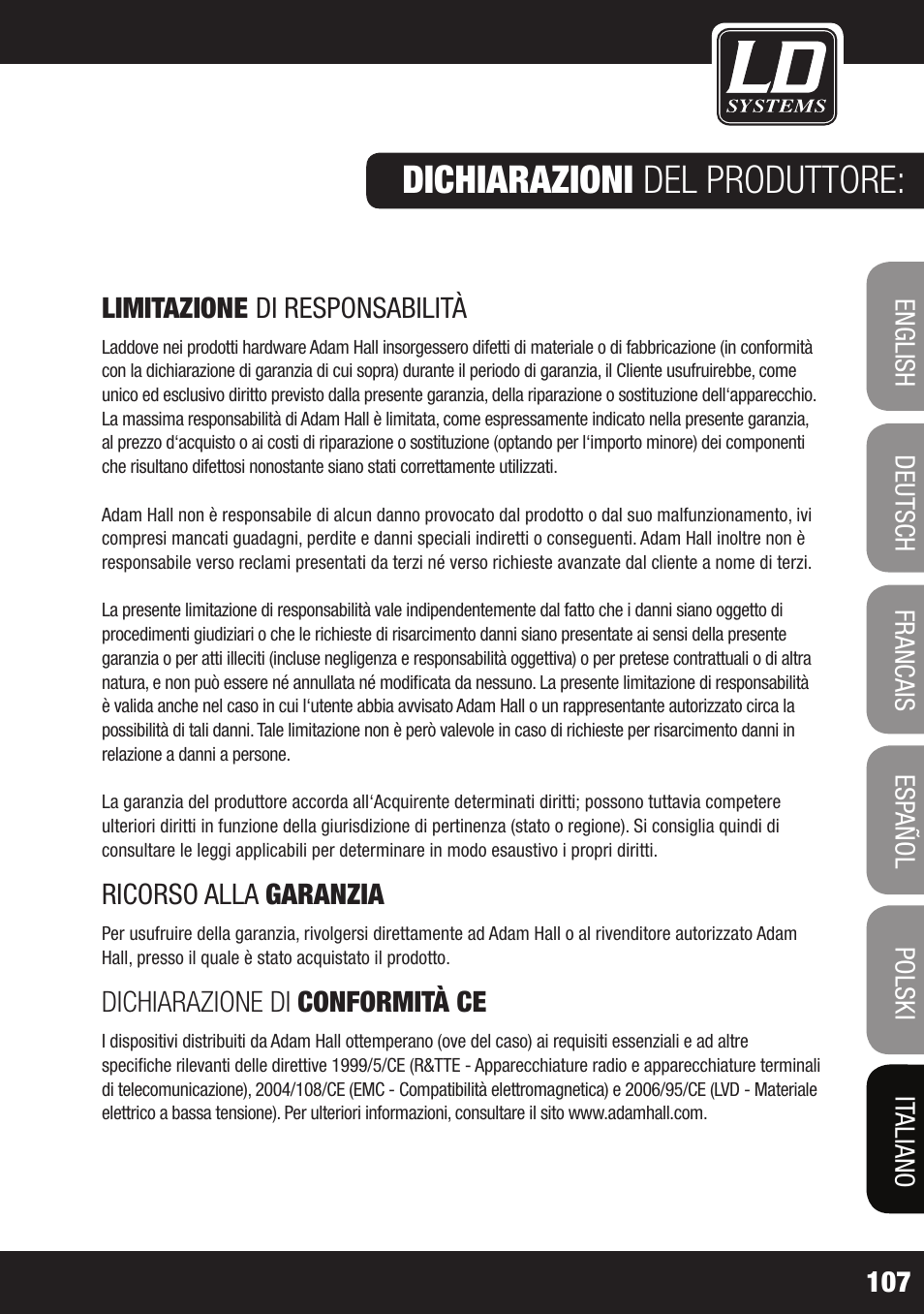 Dichiarazioni del produttore | LD Systems LAX 3 USB User Manual | Page 107 / 112