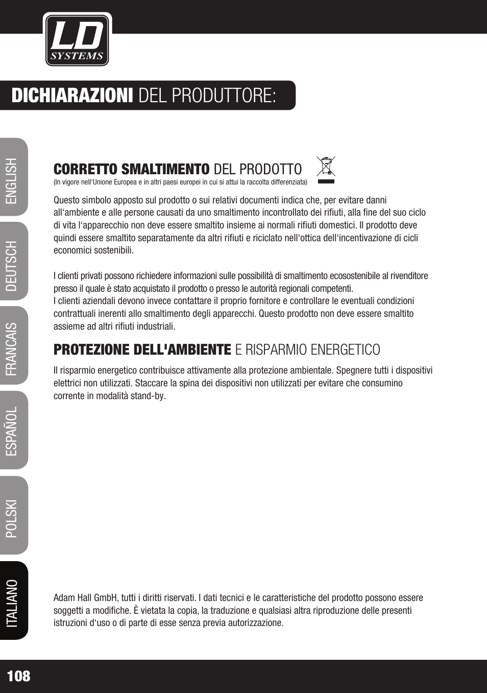 Dichiarazioni del produttore | LD Systems LAX 3 USB User Manual | Page 108 / 112