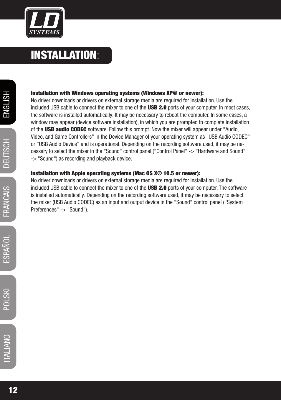 Installation | LD Systems LAX 3 USB User Manual | Page 12 / 112