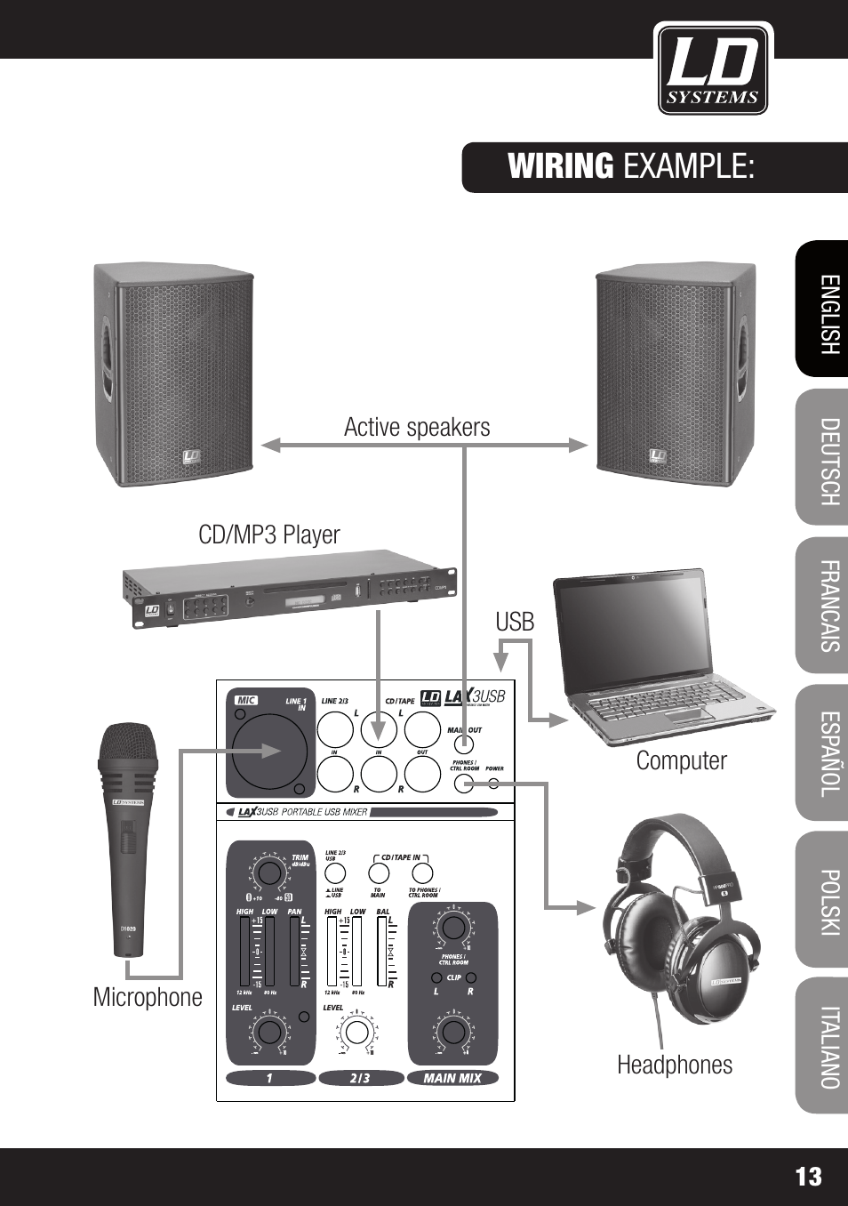 Wiring example | LD Systems LAX 3 USB User Manual | Page 13 / 112