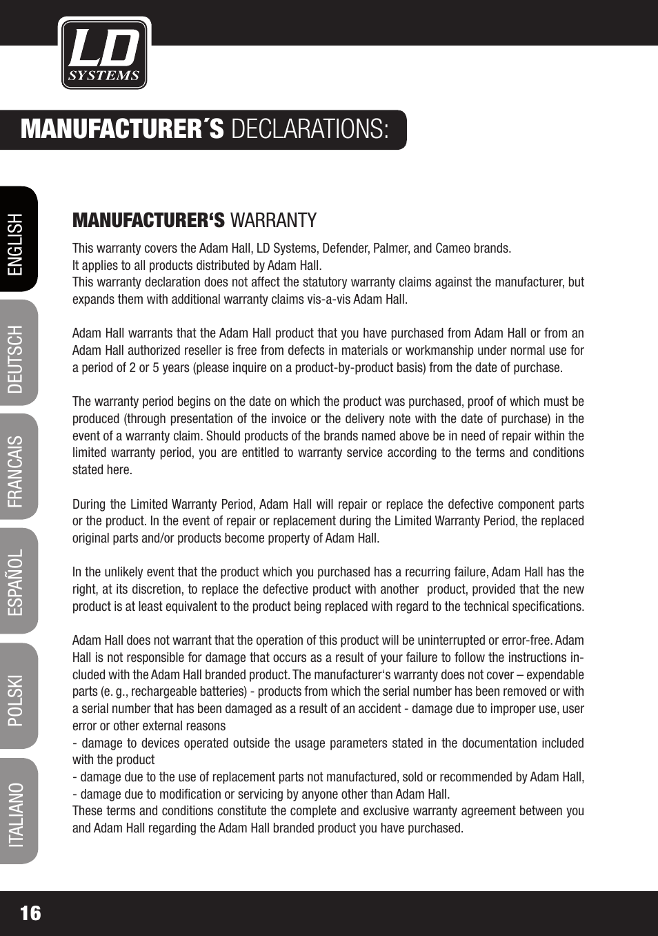 Manufacturer´s declarations | LD Systems LAX 3 USB User Manual | Page 16 / 112