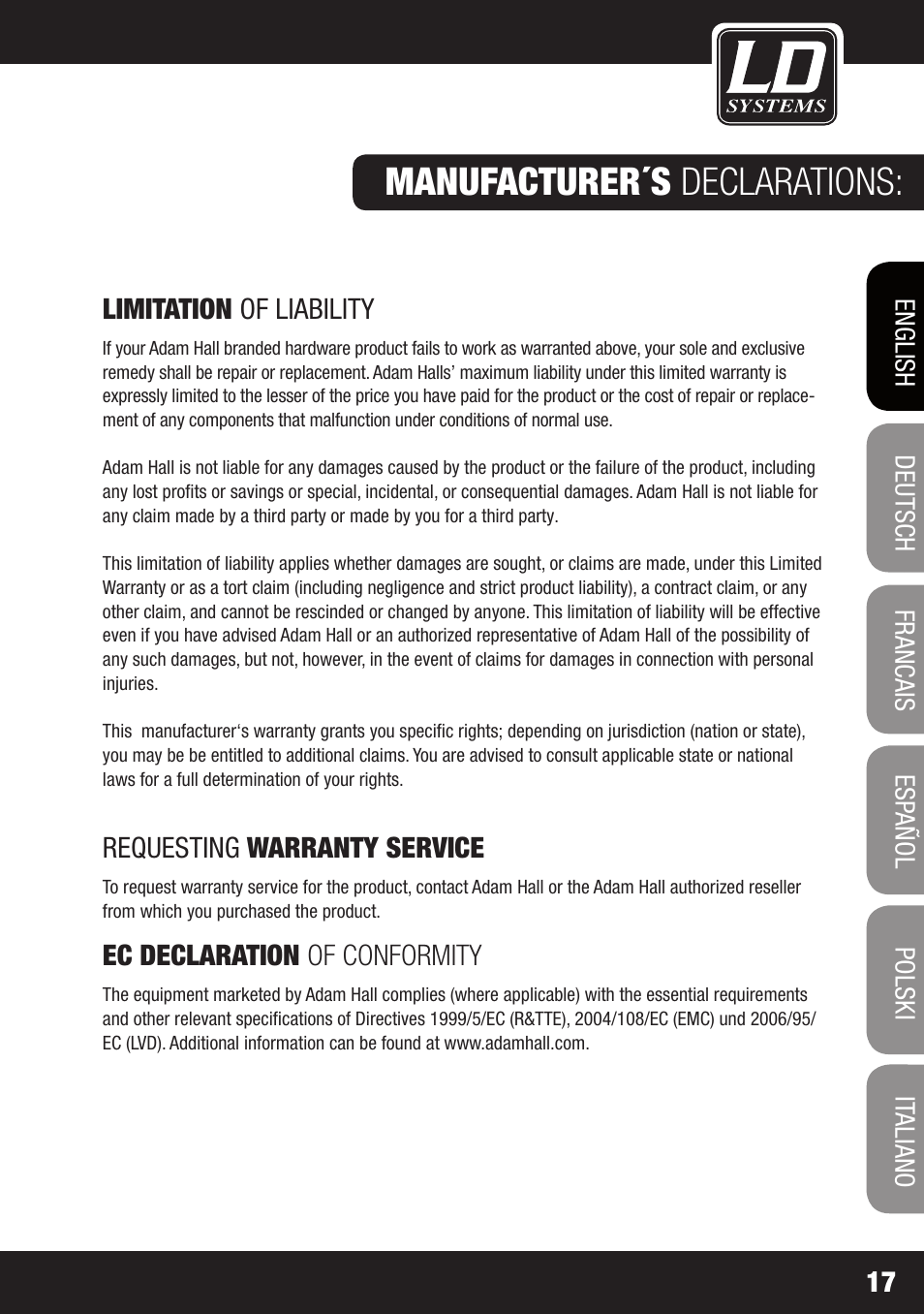 Manufacturer´s declarations | LD Systems LAX 3 USB User Manual | Page 17 / 112