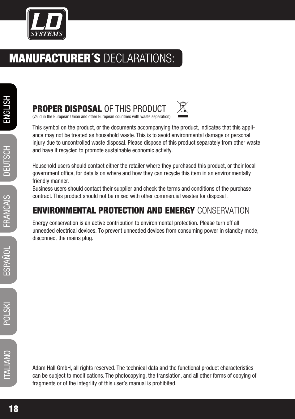 Manufacturer´s declarations | LD Systems LAX 3 USB User Manual | Page 18 / 112