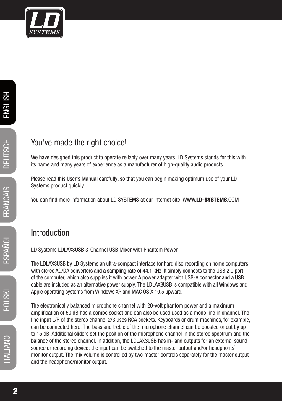LD Systems LAX 3 USB User Manual | Page 2 / 112