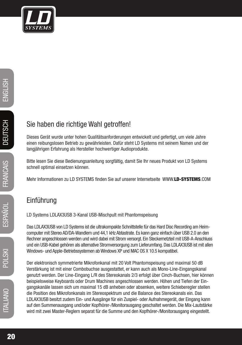 LD Systems LAX 3 USB User Manual | Page 20 / 112
