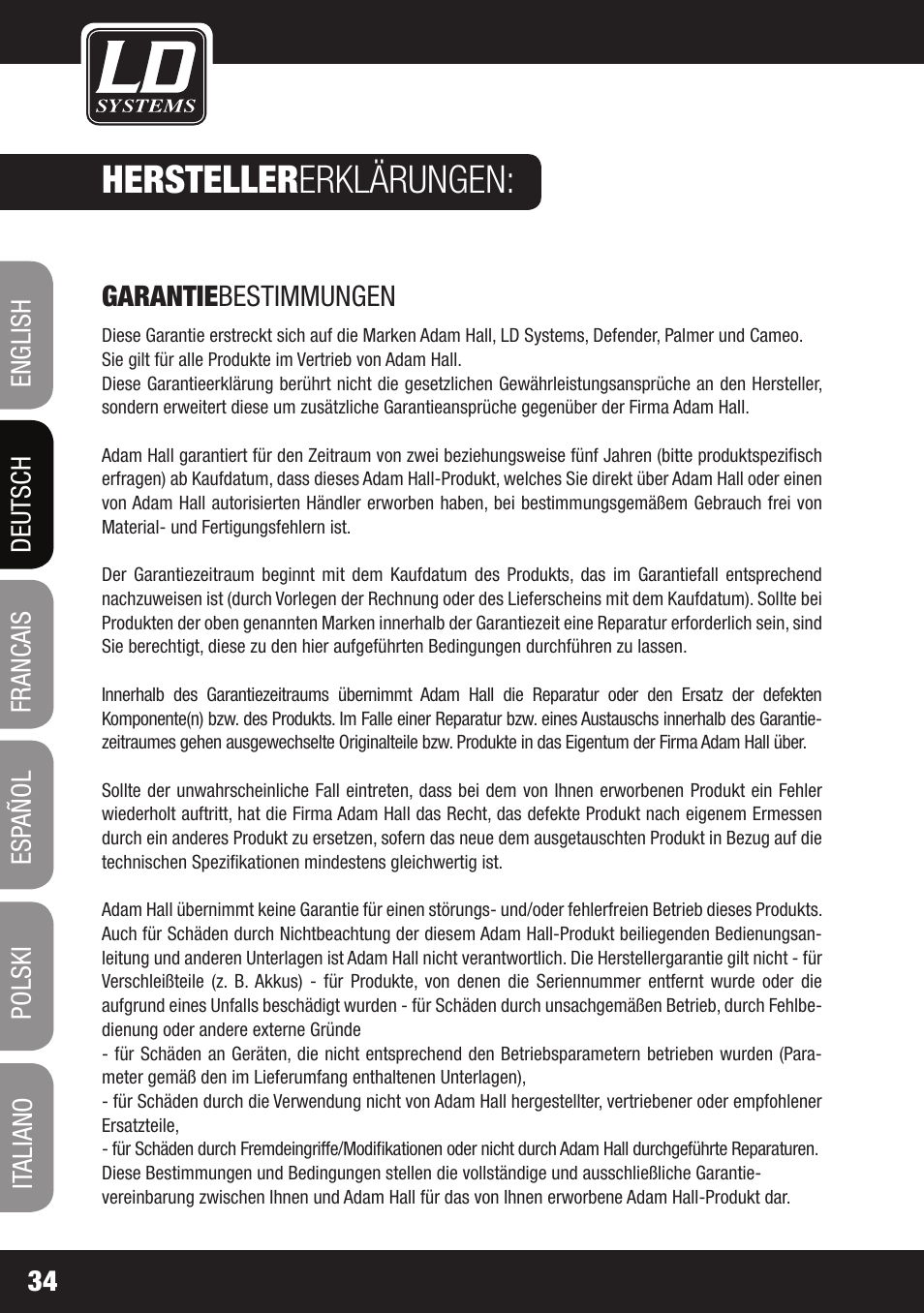 Hersteller erklärungen | LD Systems LAX 3 USB User Manual | Page 34 / 112
