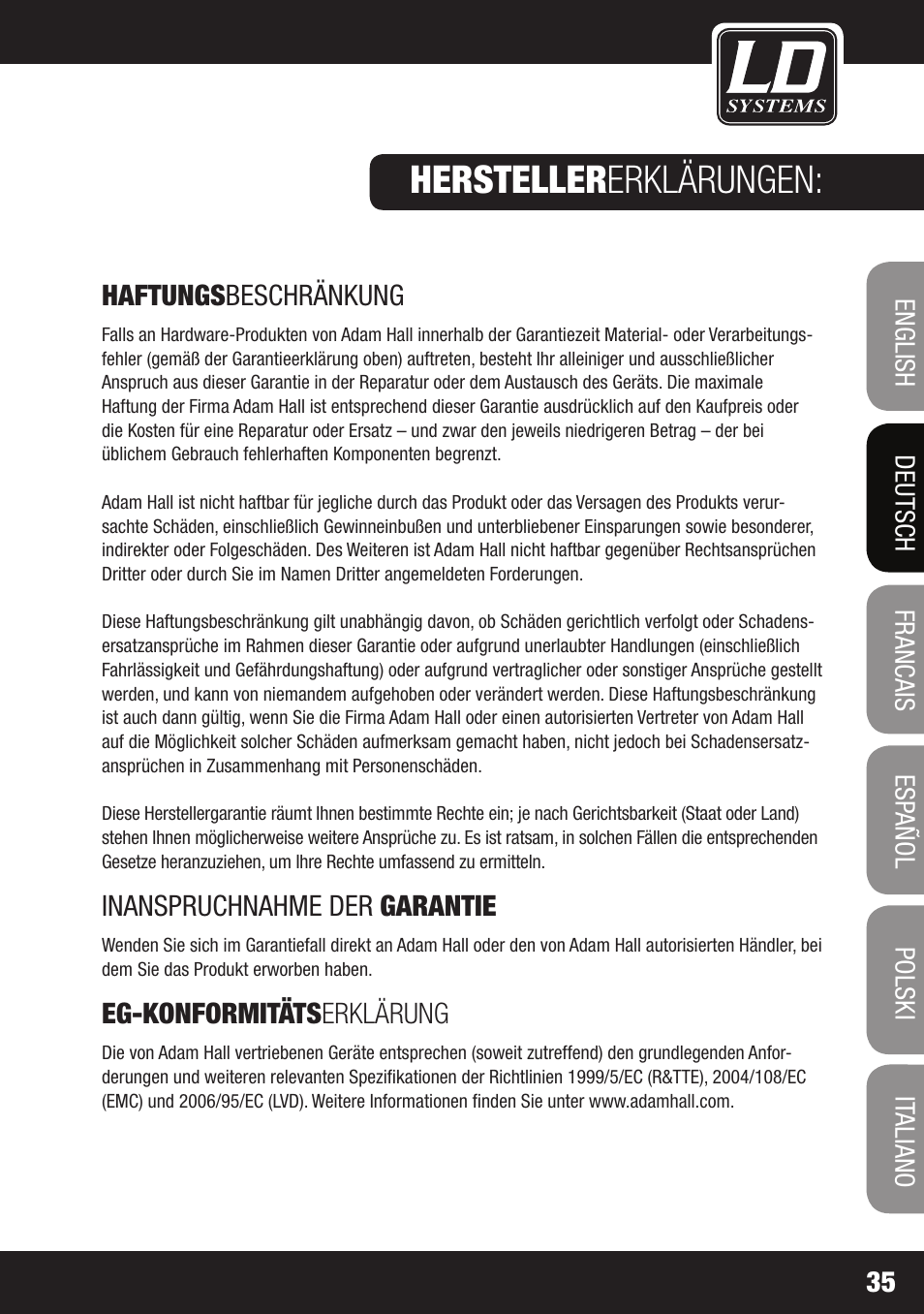 Hersteller erklärungen | LD Systems LAX 3 USB User Manual | Page 35 / 112
