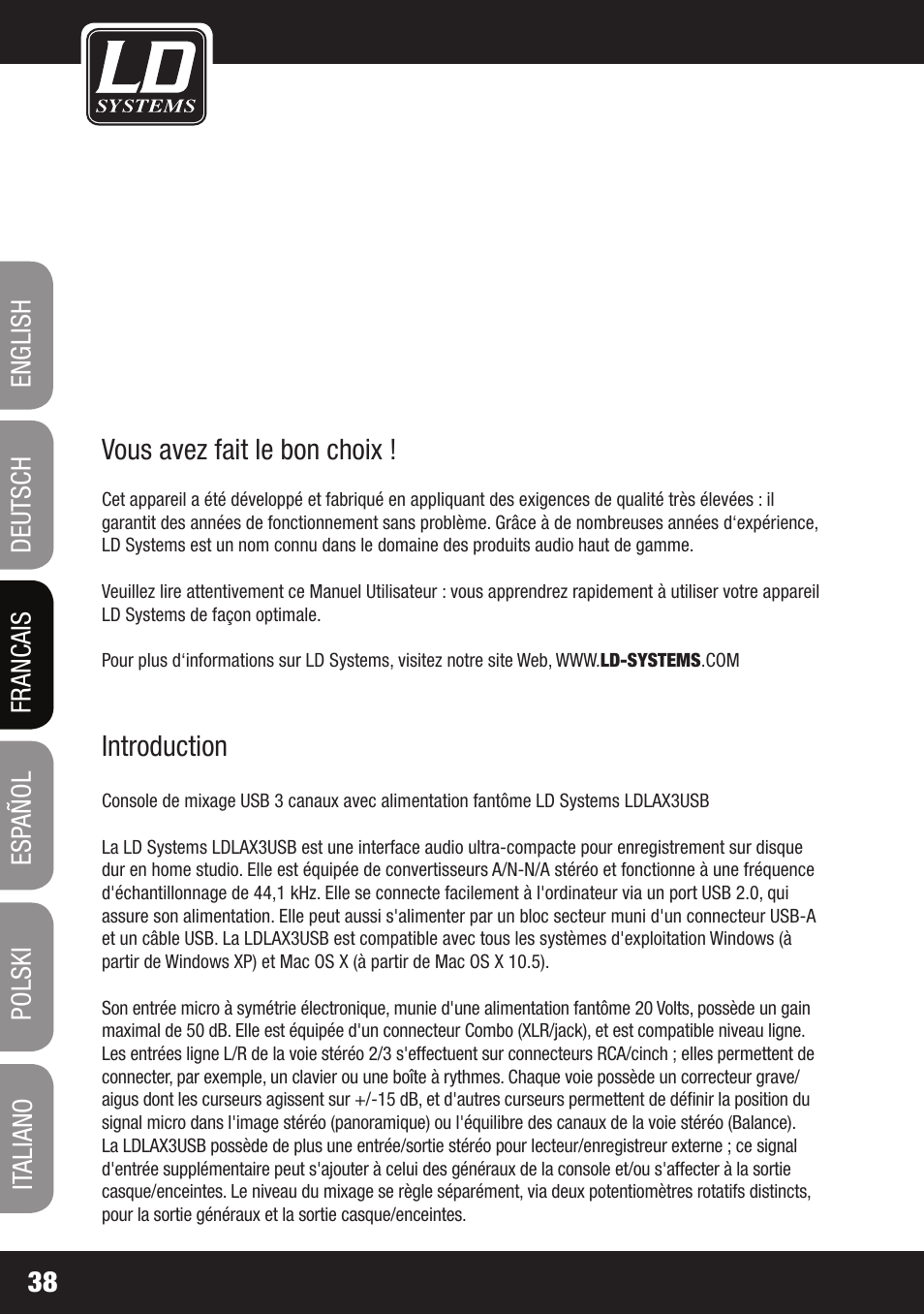 LD Systems LAX 3 USB User Manual | Page 38 / 112